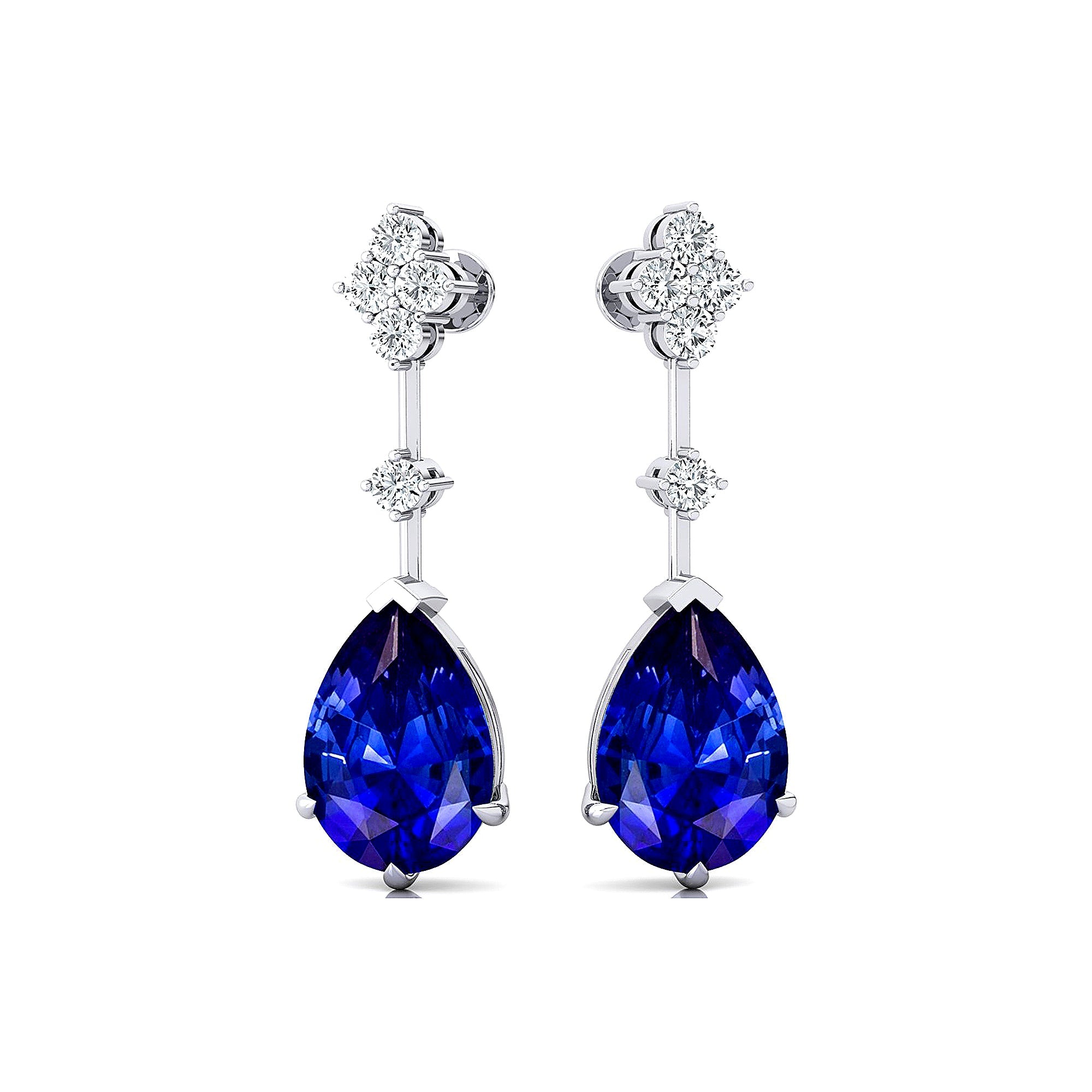 Teardrop Blue Sapphire Drop Earrings with Accent Diamonds - GeumJewels