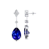 Teardrop Blue Sapphire Drop Earrings with Accent Diamonds - GeumJewels