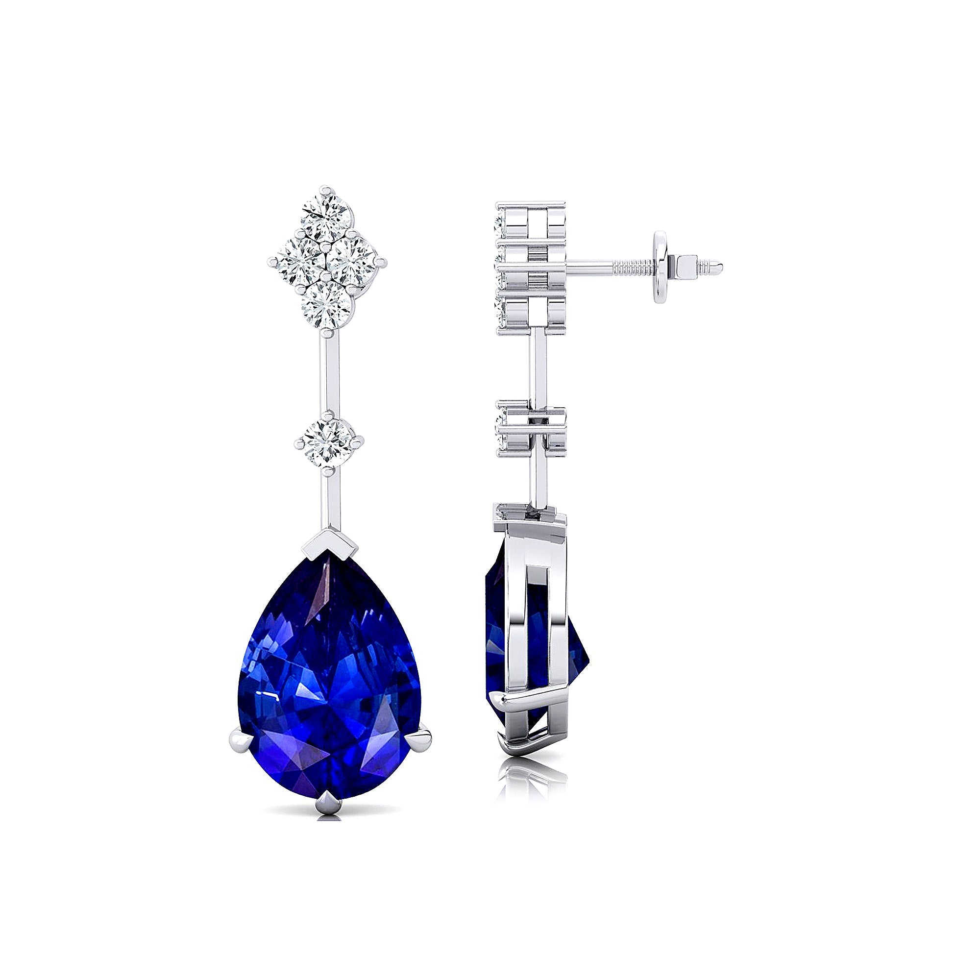 Teardrop Blue Sapphire Drop Earrings with Accent Diamonds - GeumJewels