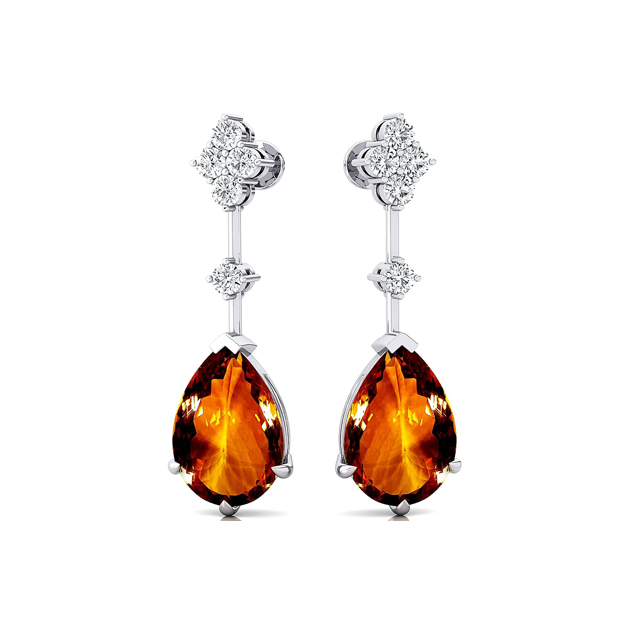 Teardrop Citrine Drop Earrings with Accent Diamonds - GeumJewels