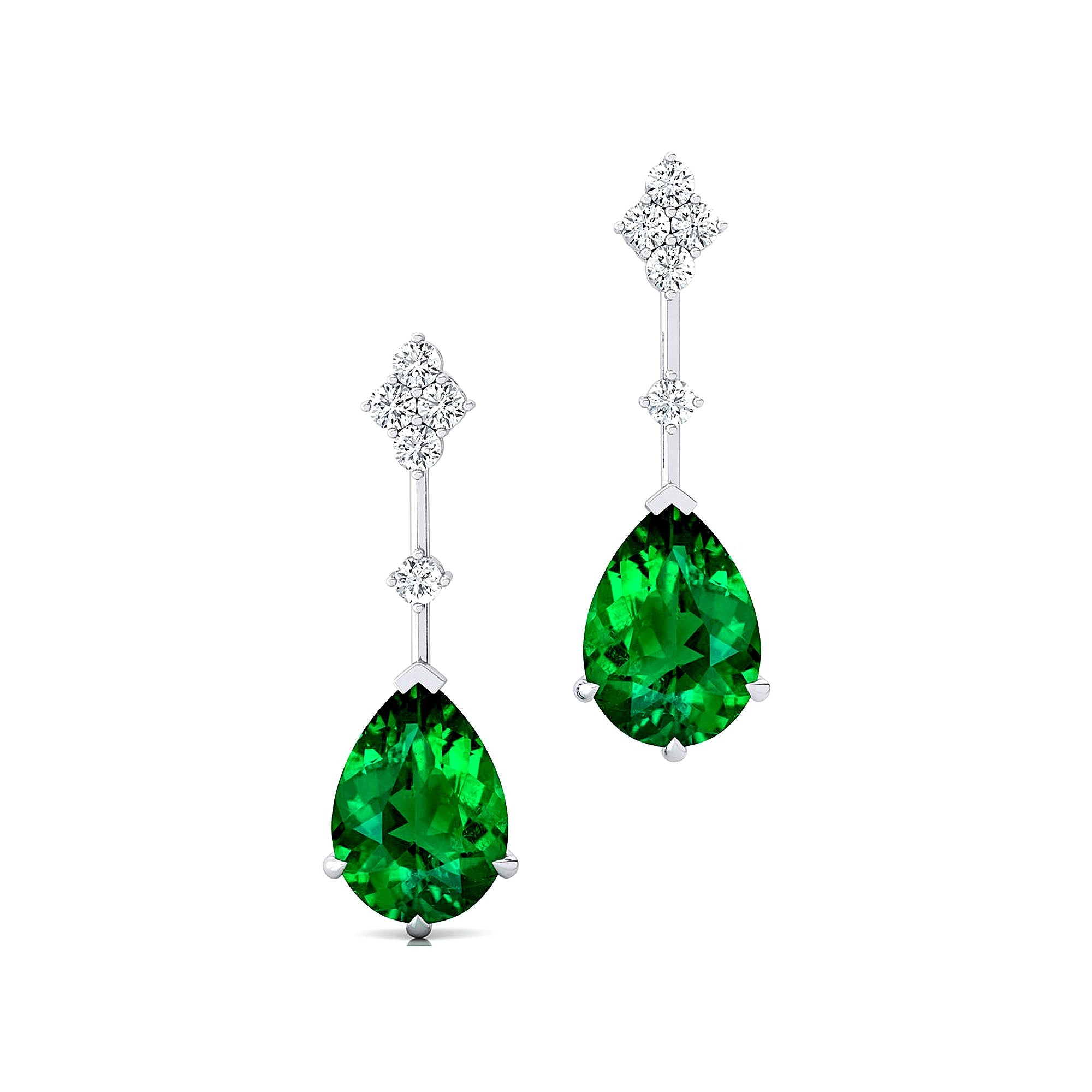 Teardrop Emerald Drop Earrings with Accent Diamonds - GeumJewels
