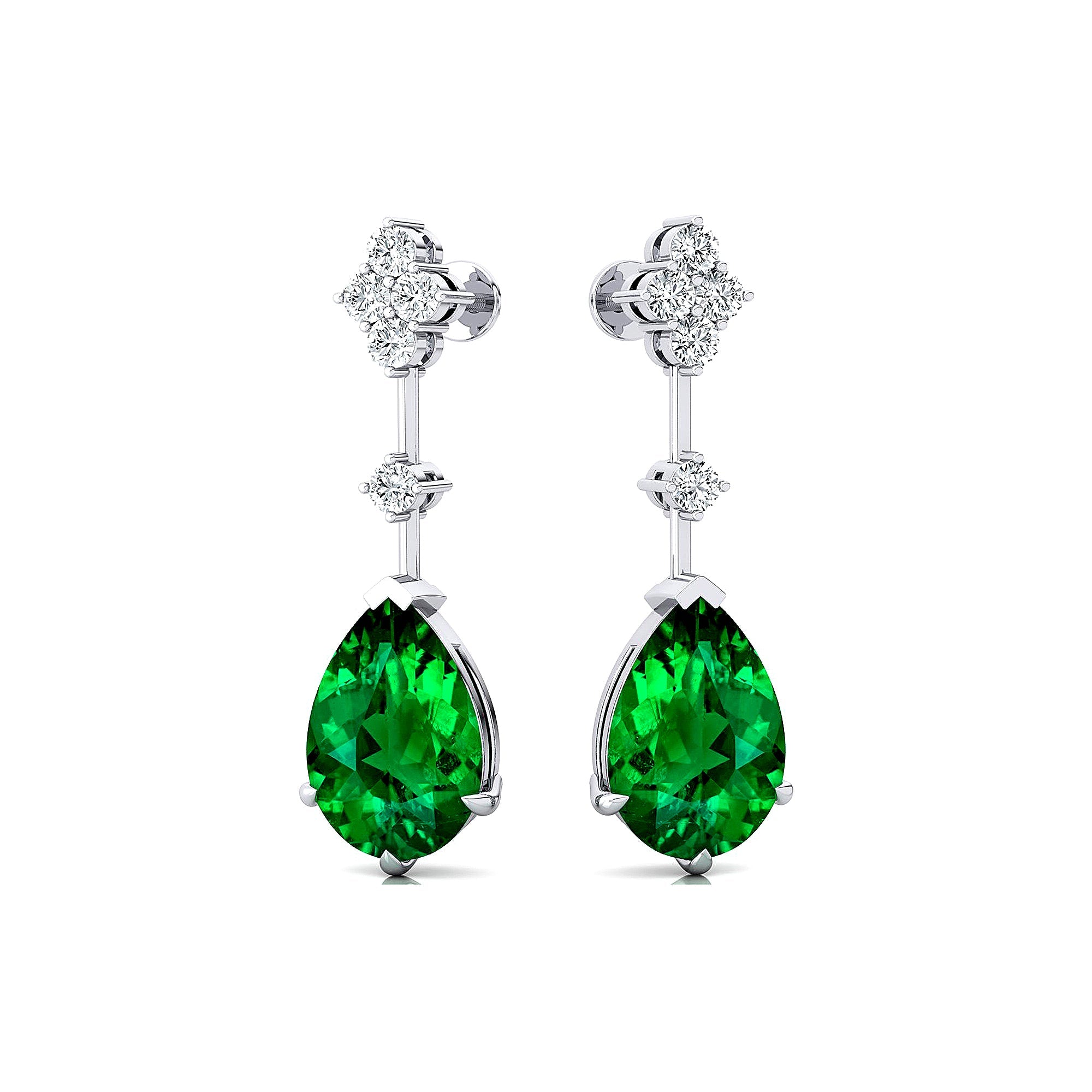 Teardrop Emerald Drop Earrings with Accent Diamonds - GeumJewels
