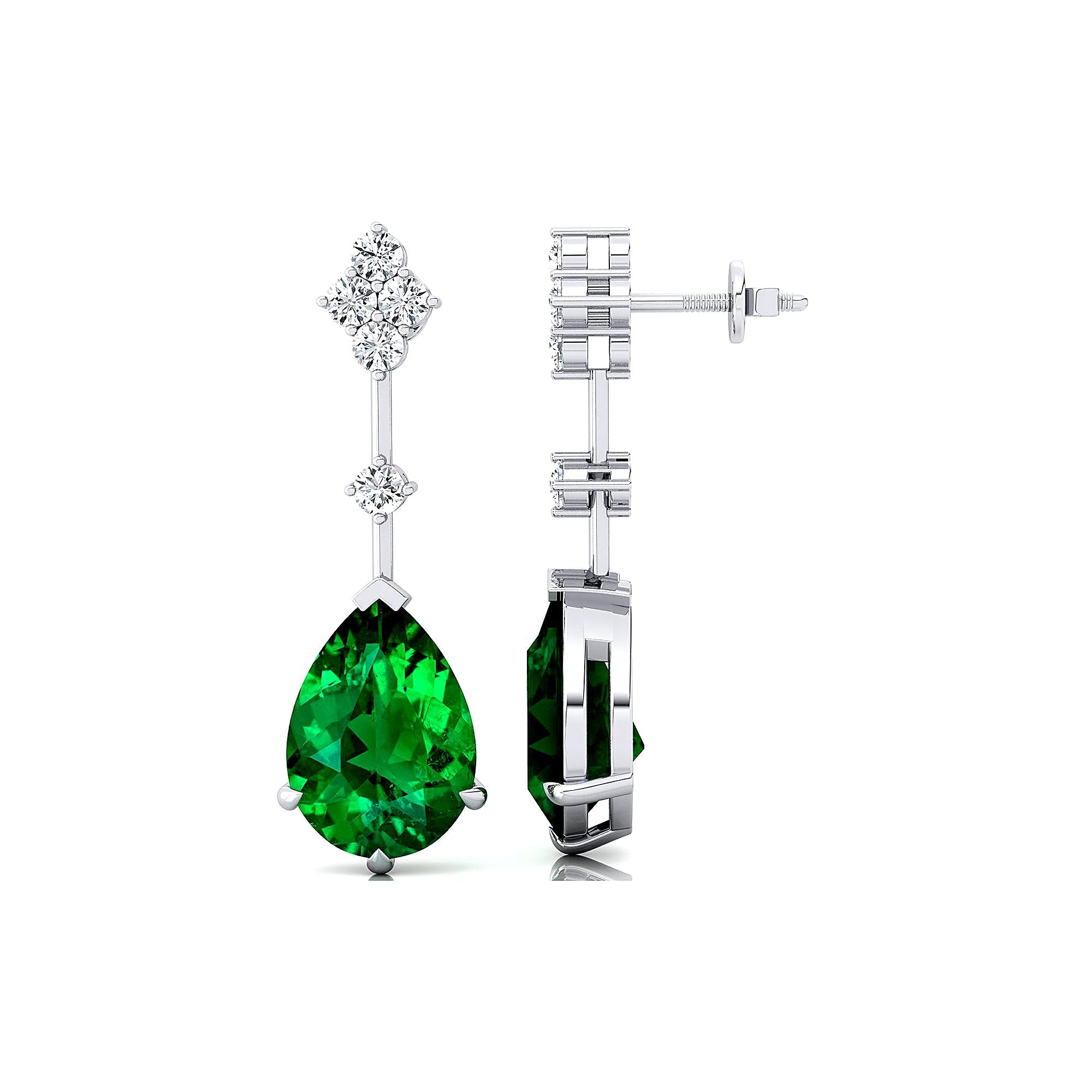 Teardrop Emerald Drop Earrings with Accent Diamonds - GeumJewels