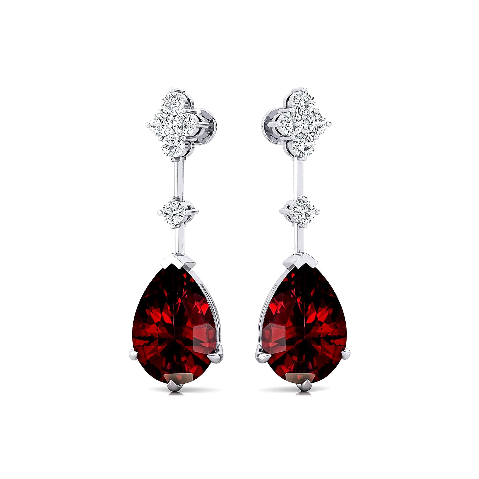 Teardrop Garnet Drop Earrings with Accent Diamonds - GeumJewels