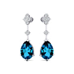 Teardrop London Blue Topaz Drop Earrings with Accent Diamonds - GeumJewels