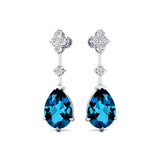 Teardrop London Blue Topaz Drop Earrings with Accent Diamonds - GeumJewels