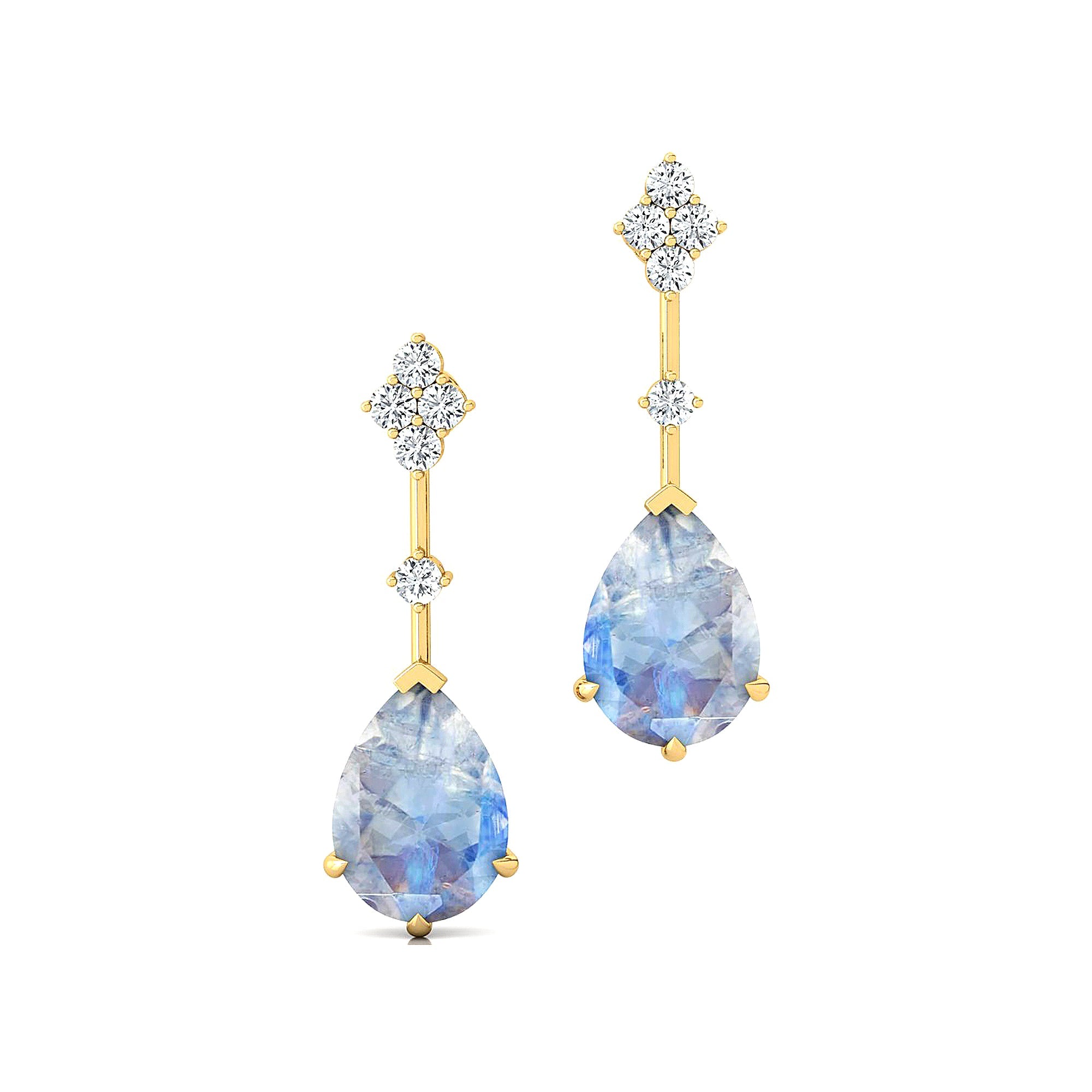 Teardrop Moonstone Drop Earrings with Accent Diamonds - GeumJewels