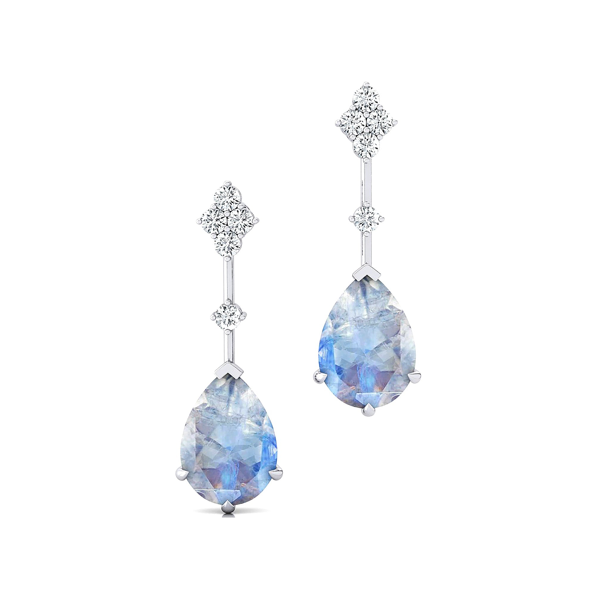 Teardrop Moonstone Drop Earrings with Accent Diamonds - GeumJewels