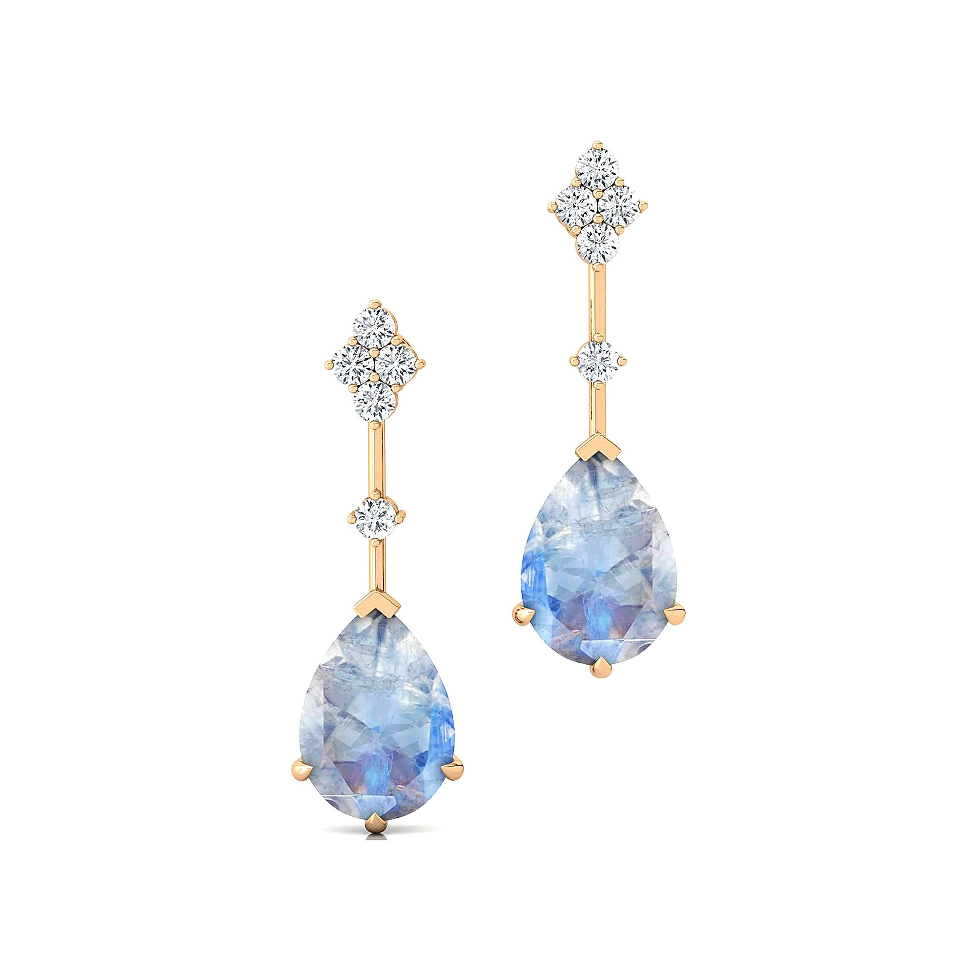 Teardrop Moonstone Drop Earrings with Accent Diamonds - GeumJewels