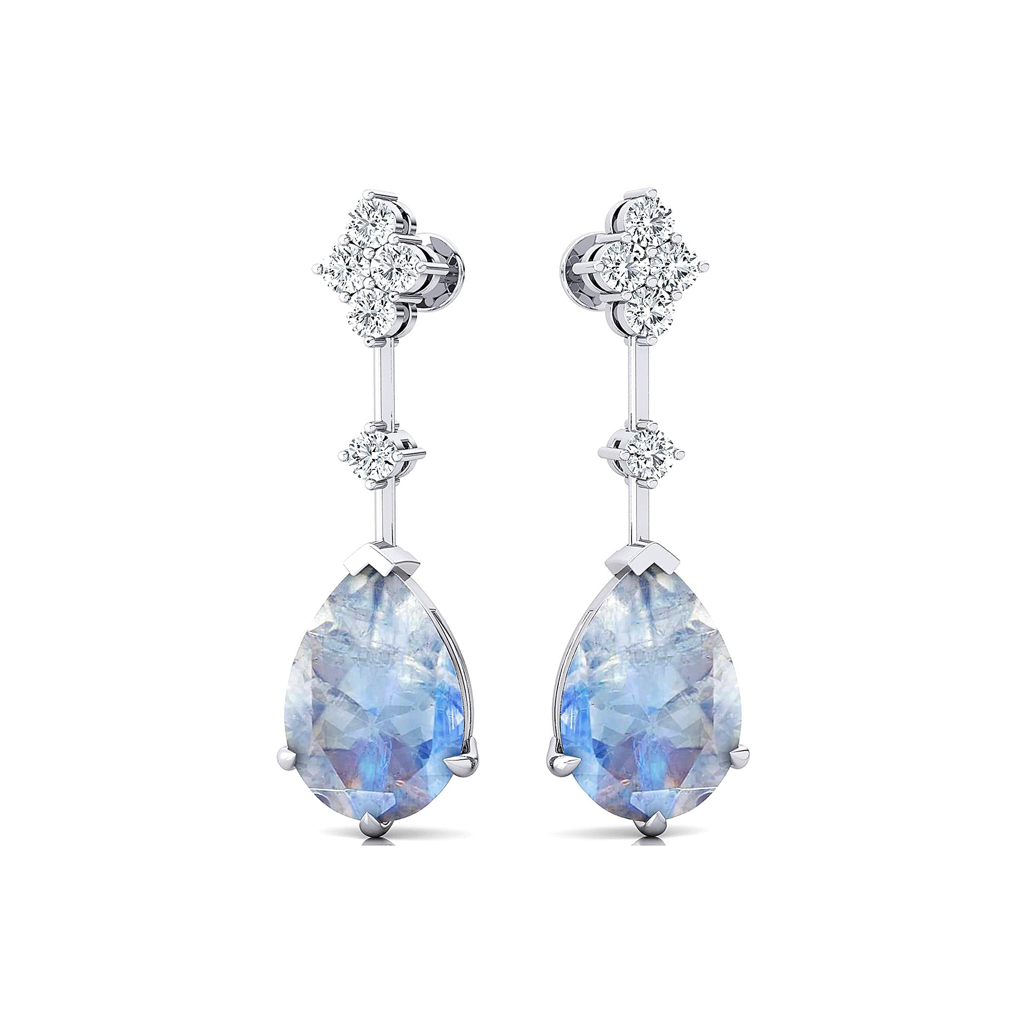 Teardrop Moonstone Drop Earrings with Accent Diamonds - GeumJewels