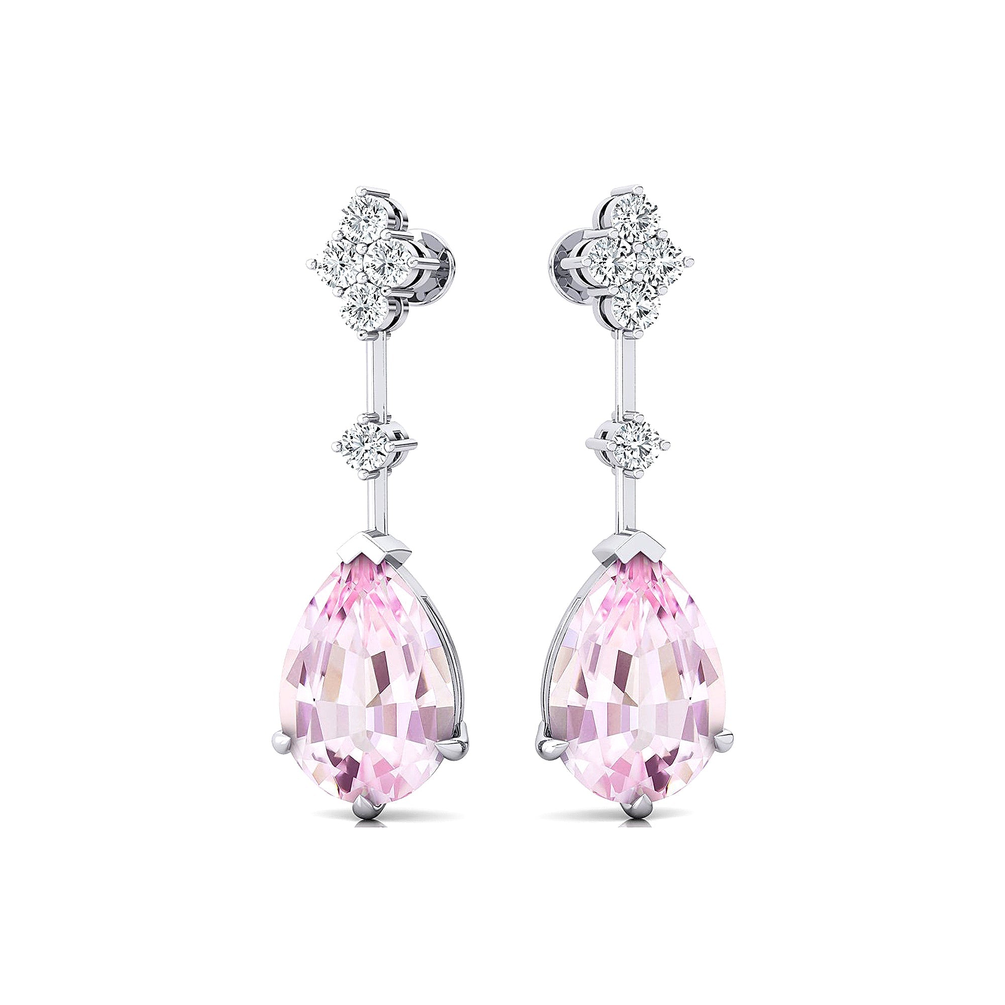 Teardrop Morganite Drop Earrings with Accent Diamonds - GeumJewels