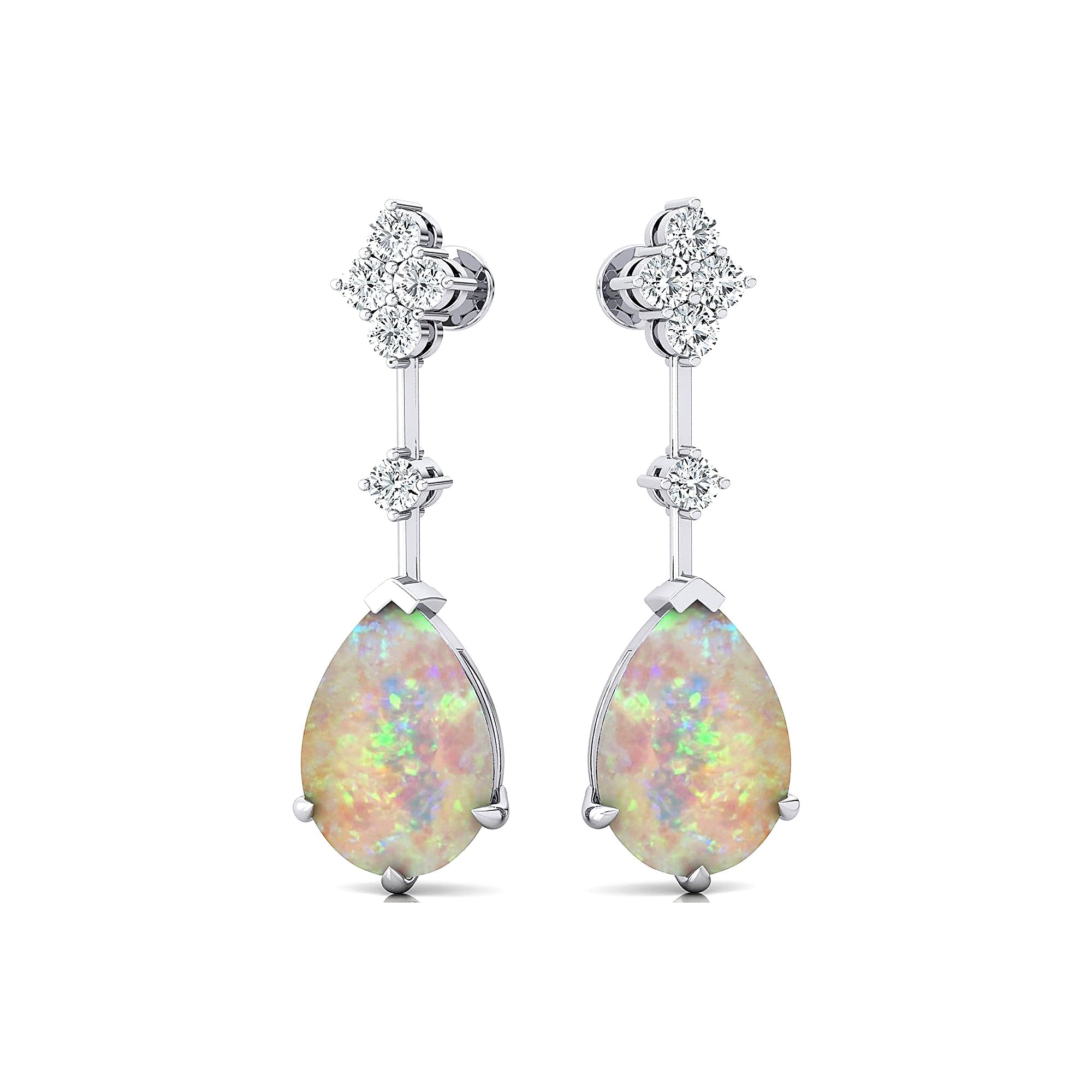 Teardrop Opal Drop Earrings with Accent Diamonds - GeumJewels