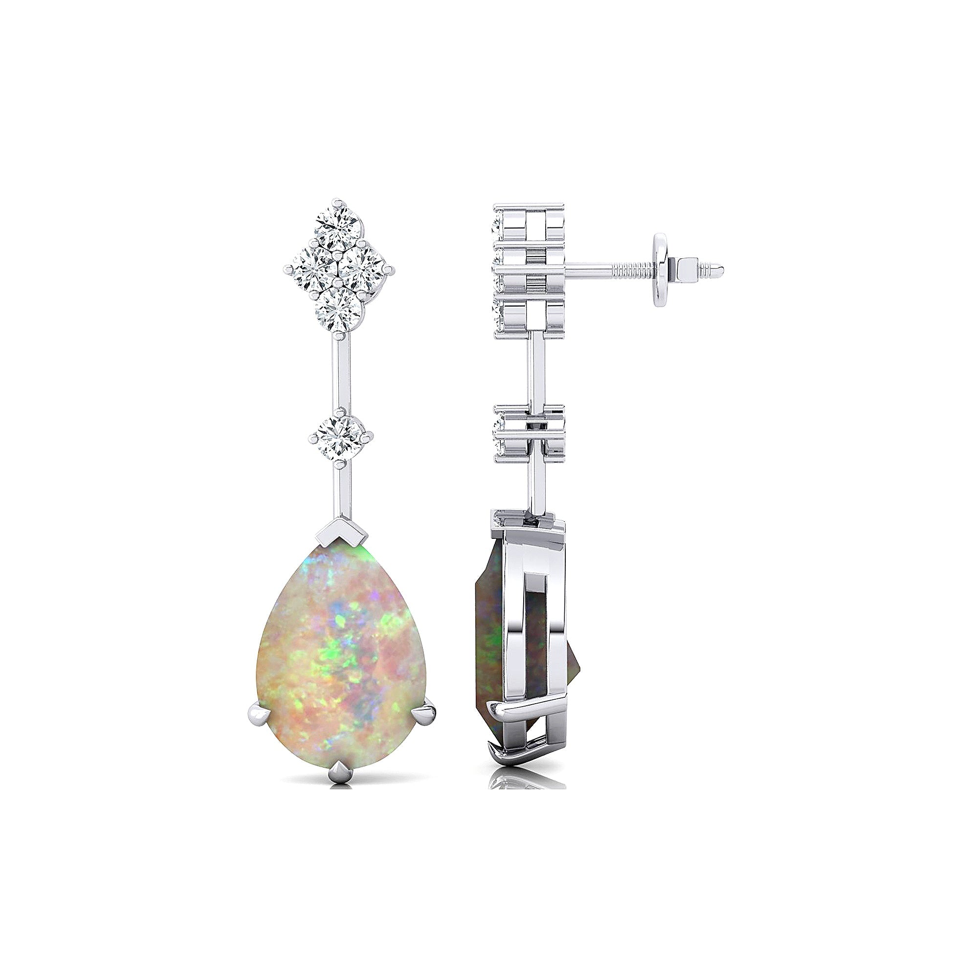 Teardrop Opal Drop Earrings with Accent Diamonds - GeumJewels