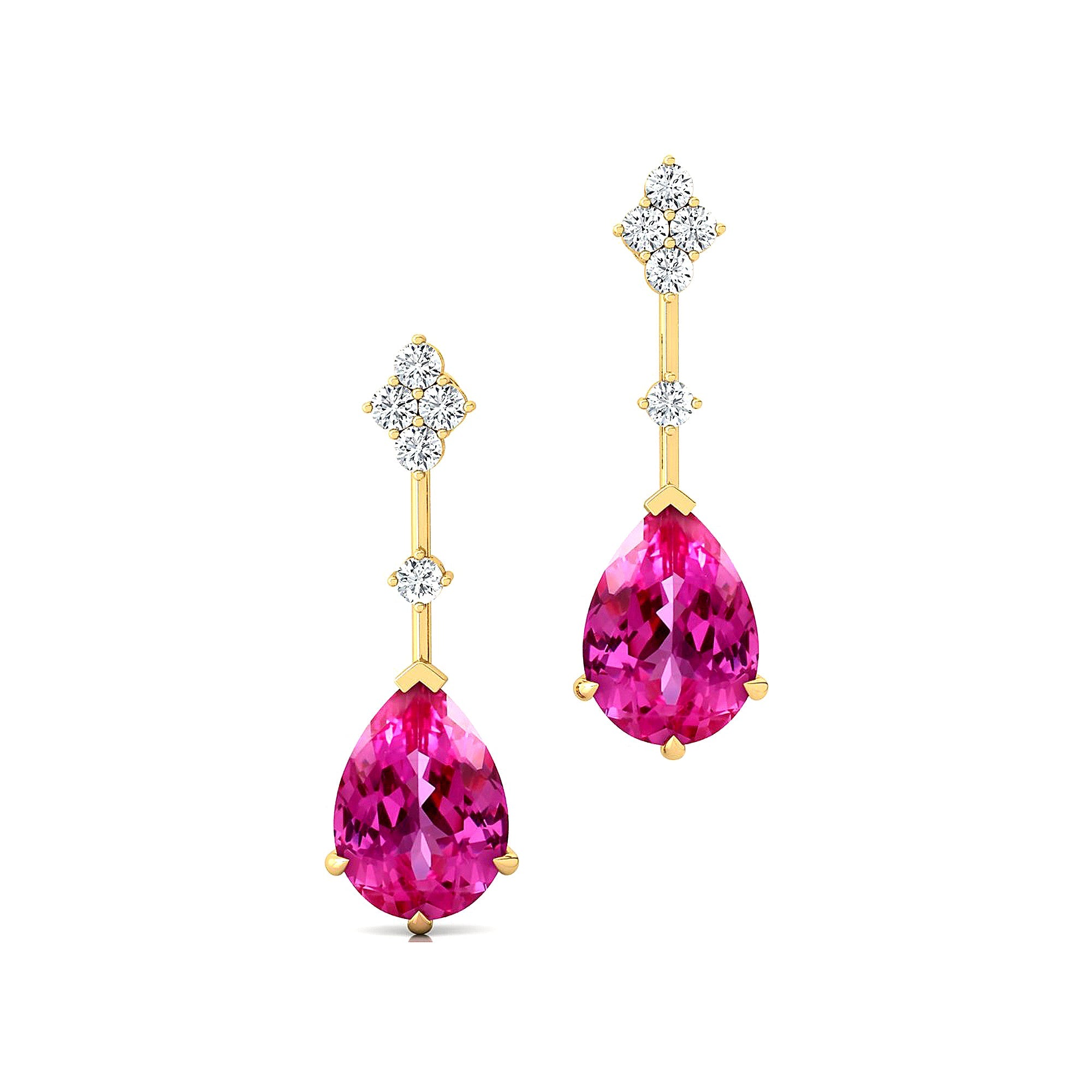 Teardrop Pink Sapphire Drop Earrings with Accent Diamonds - GeumJewels