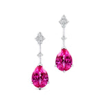 Teardrop Pink Sapphire Drop Earrings with Accent Diamonds - GeumJewels