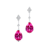 Teardrop Pink Sapphire Drop Earrings with Accent Diamonds - GeumJewels