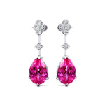 Teardrop Pink Sapphire Drop Earrings with Accent Diamonds - GeumJewels