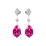 Teardrop Pink Sapphire Drop Earrings with Accent Diamonds - GeumJewels