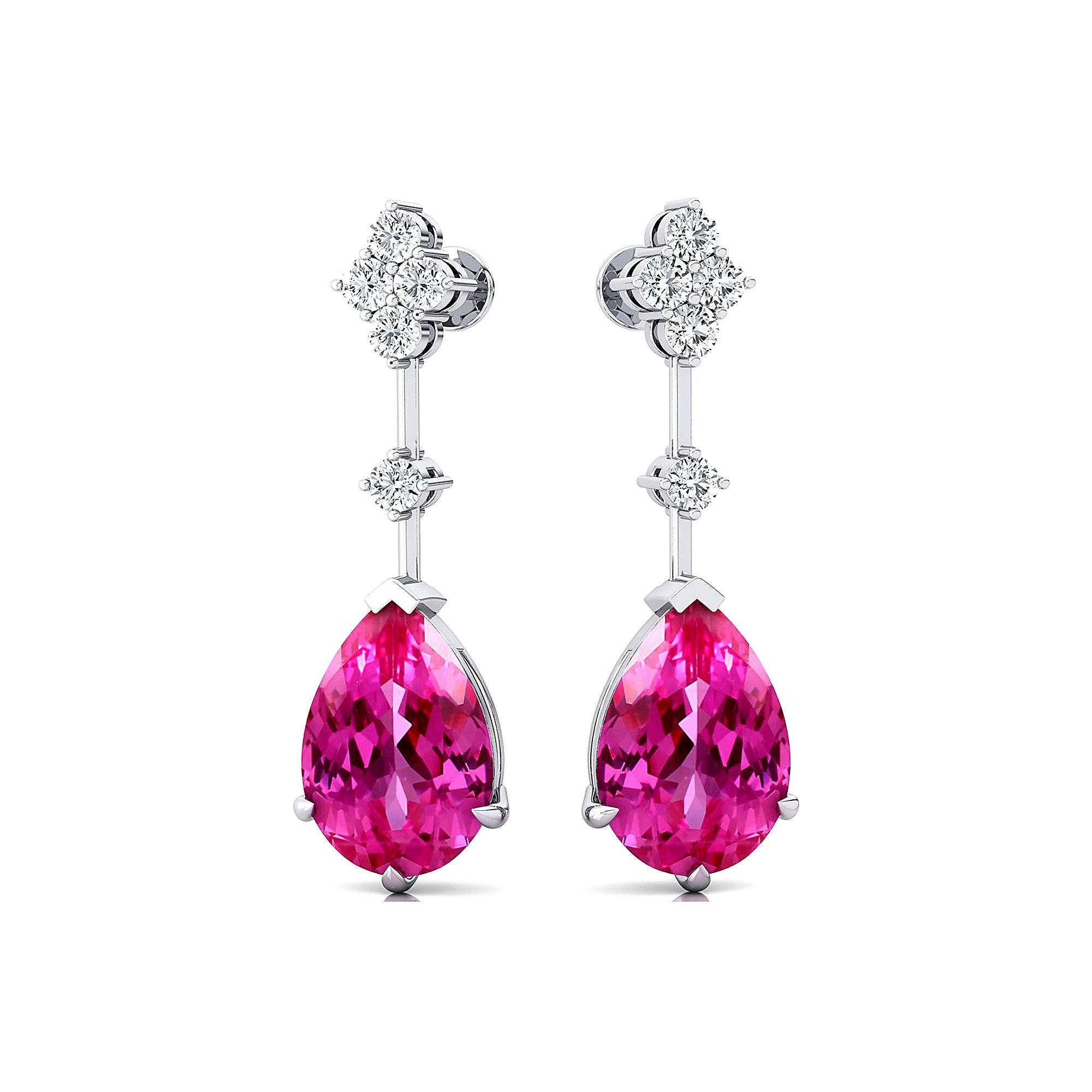 Teardrop Pink Sapphire Drop Earrings with Accent Diamonds - GeumJewels