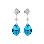 Teardrop Swiss Blue Topaz Drop Earrings with Accent Diamonds - GeumJewels