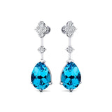 Teardrop Swiss Blue Topaz Drop Earrings with Accent Diamonds - GeumJewels