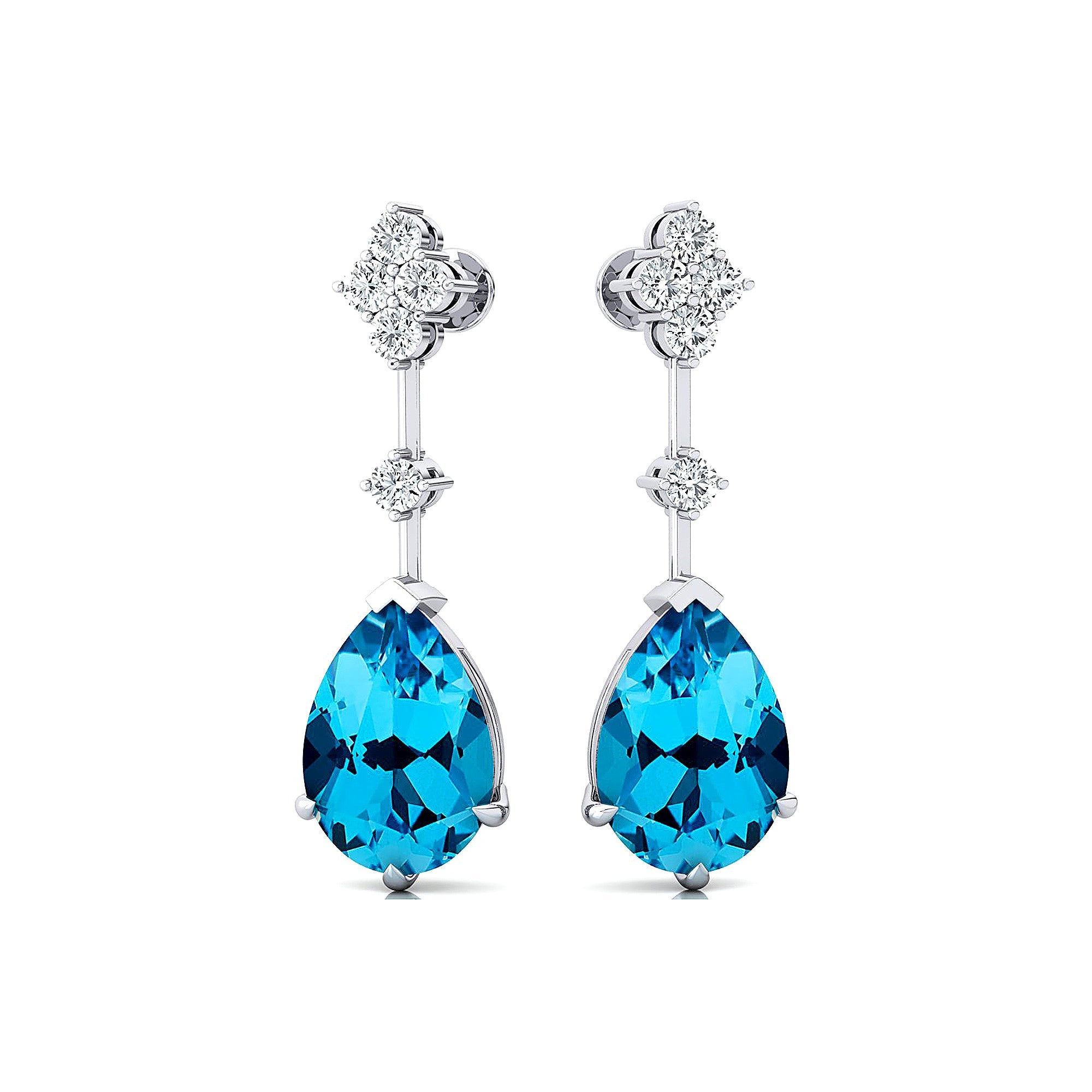 Teardrop Swiss Blue Topaz Drop Earrings with Accent Diamonds - GeumJewels