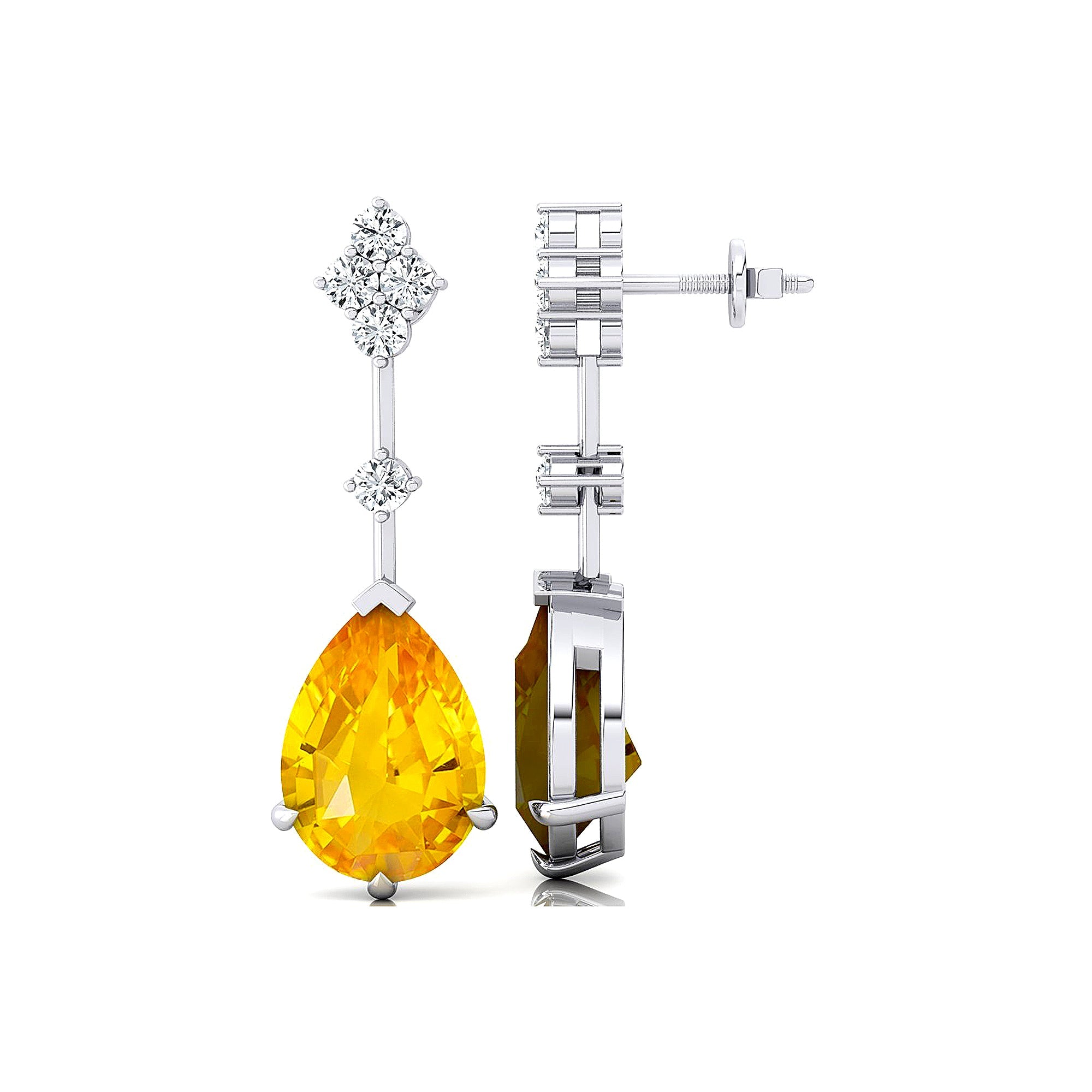 Teardrop Yellow Sapphire Drop Earrings with Accent Diamonds - GeumJewels