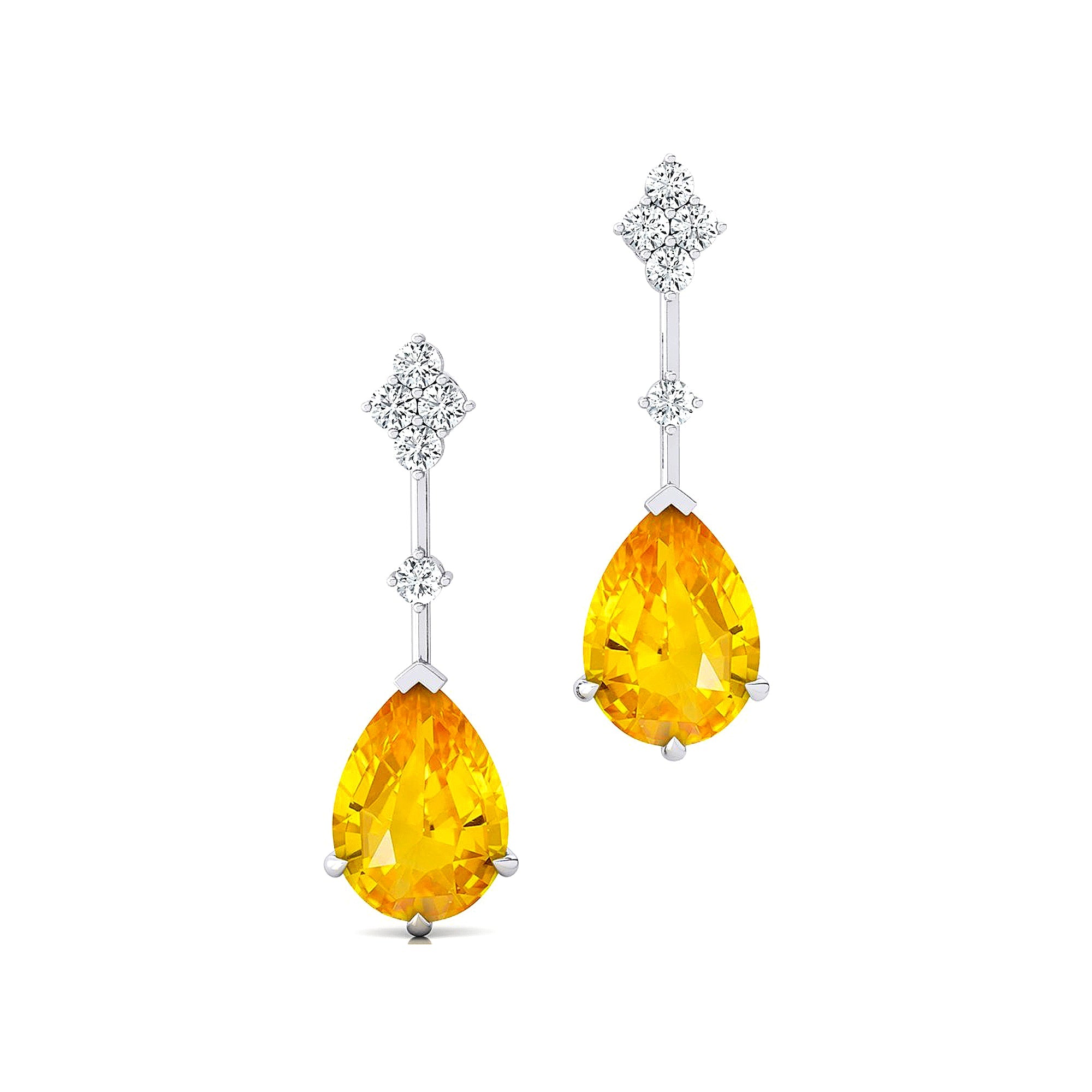 Teardrop Yellow Sapphire Drop Earrings with Accent Diamonds - GeumJewels