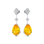 Teardrop Yellow Sapphire Drop Earrings with Accent Diamonds - GeumJewels