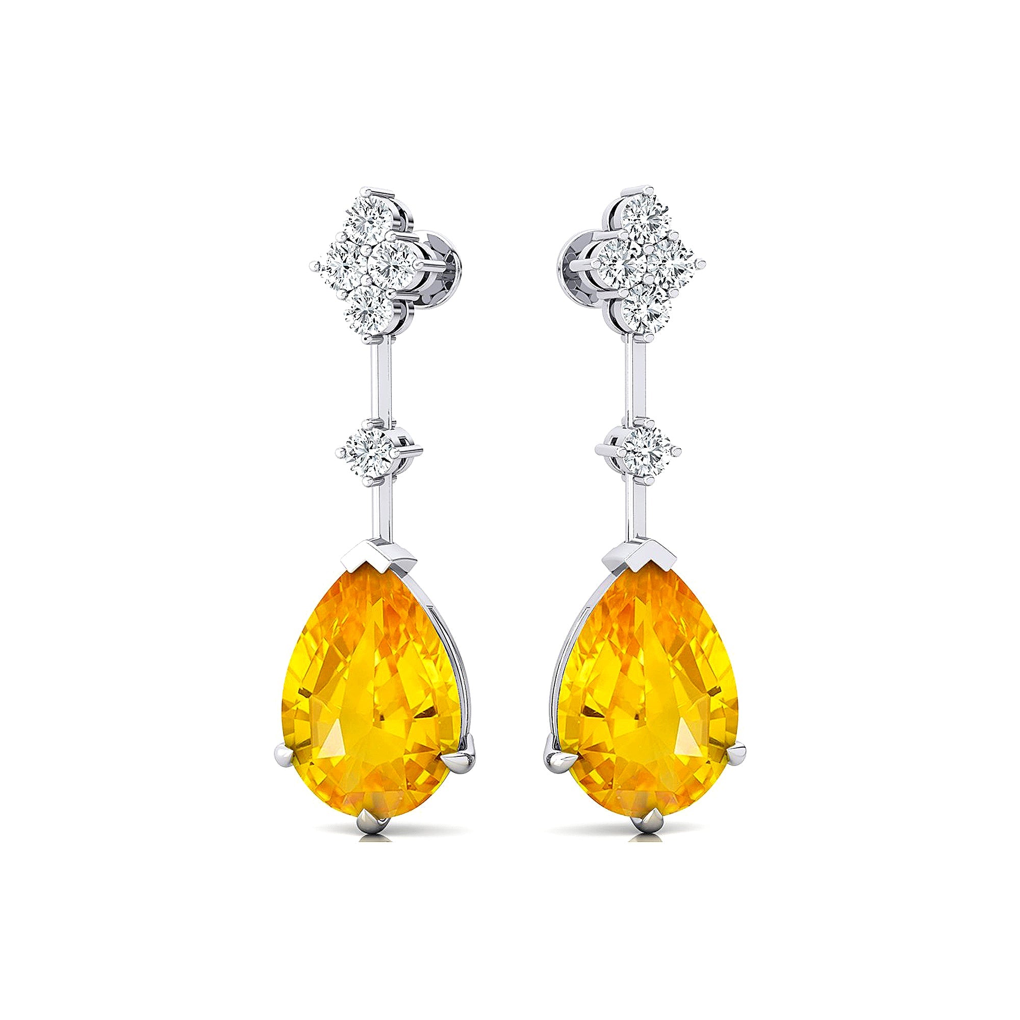 Teardrop Yellow Sapphire Drop Earrings with Accent Diamonds - GeumJewels