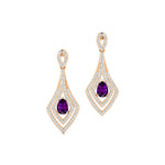 Vintage Inspired Pear Cut Amethyst Diamond Drop Earrings - GeumJewels