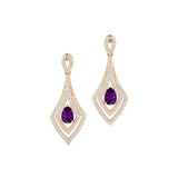 Vintage Inspired Pear Cut Amethyst Diamond Drop Earrings - GeumJewels
