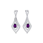 Vintage Inspired Pear Cut Amethyst Diamond Drop Earrings - GeumJewels