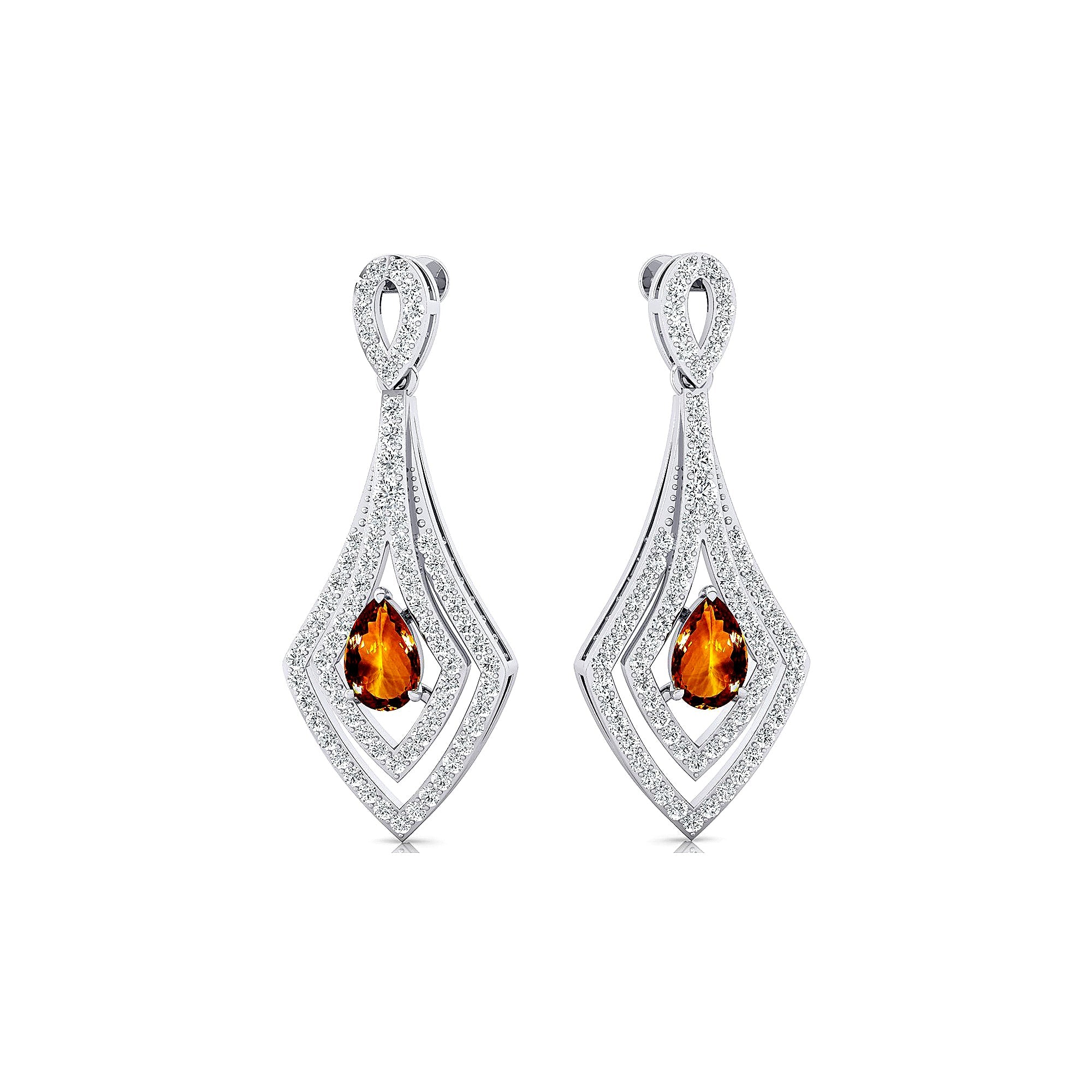 Vintage Inspired Pear Cut Citrine Diamond Drop Earrings - GeumJewels