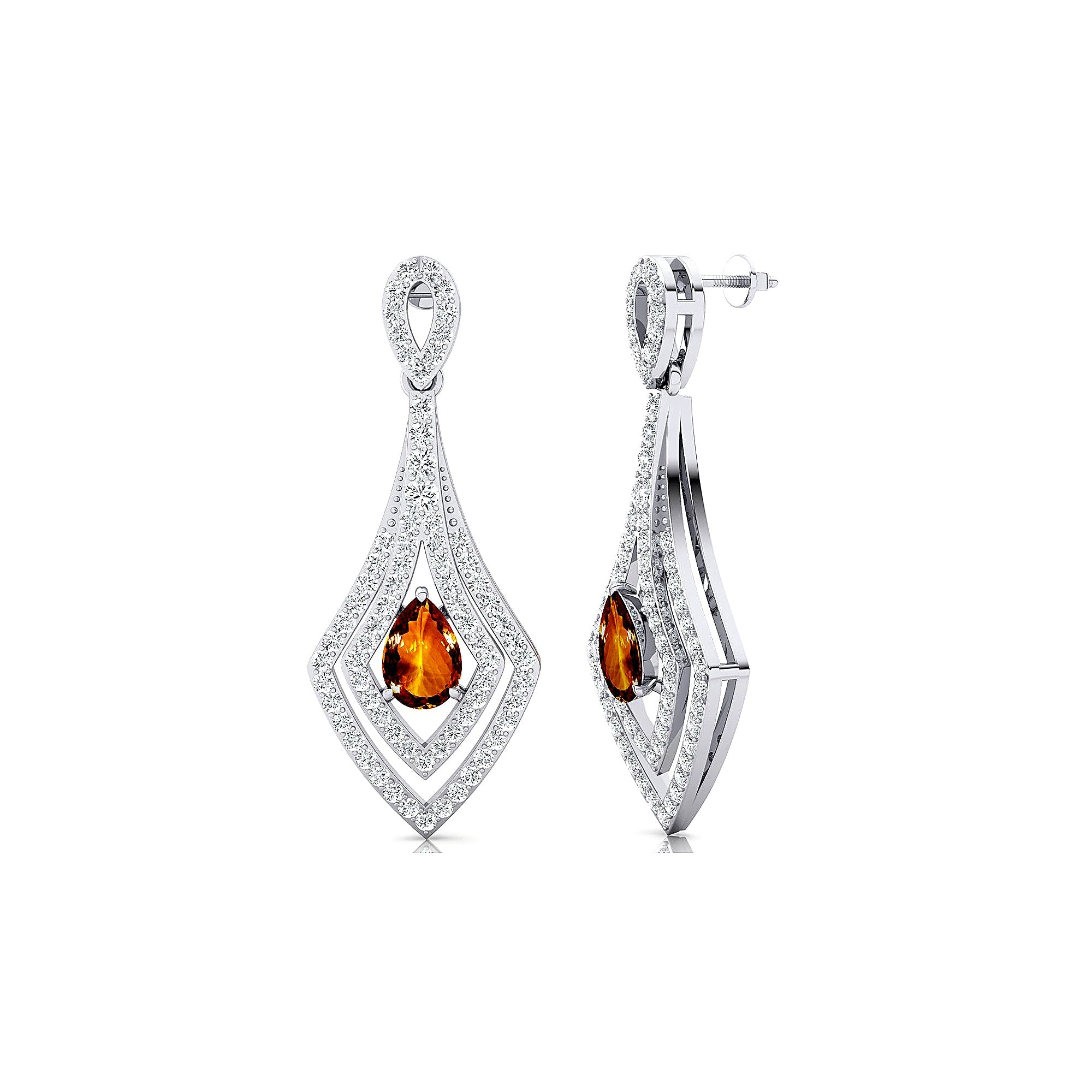 Vintage Inspired Pear Cut Citrine Diamond Drop Earrings - GeumJewels