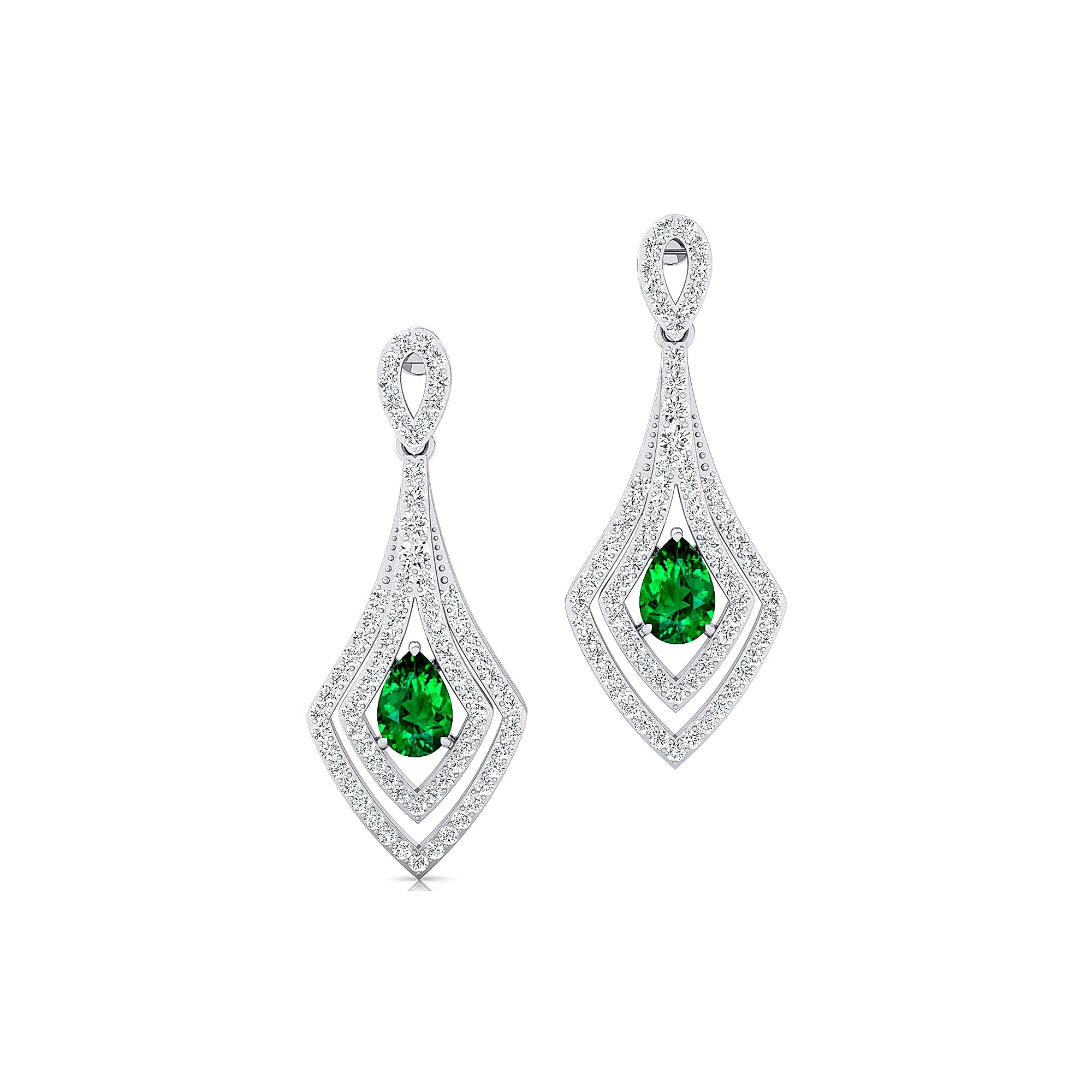 Vintage Inspired Pear Cut Emerald Diamond Drop Earrings - GeumJewels