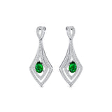 Vintage Inspired Pear Cut Emerald Diamond Drop Earrings - GeumJewels