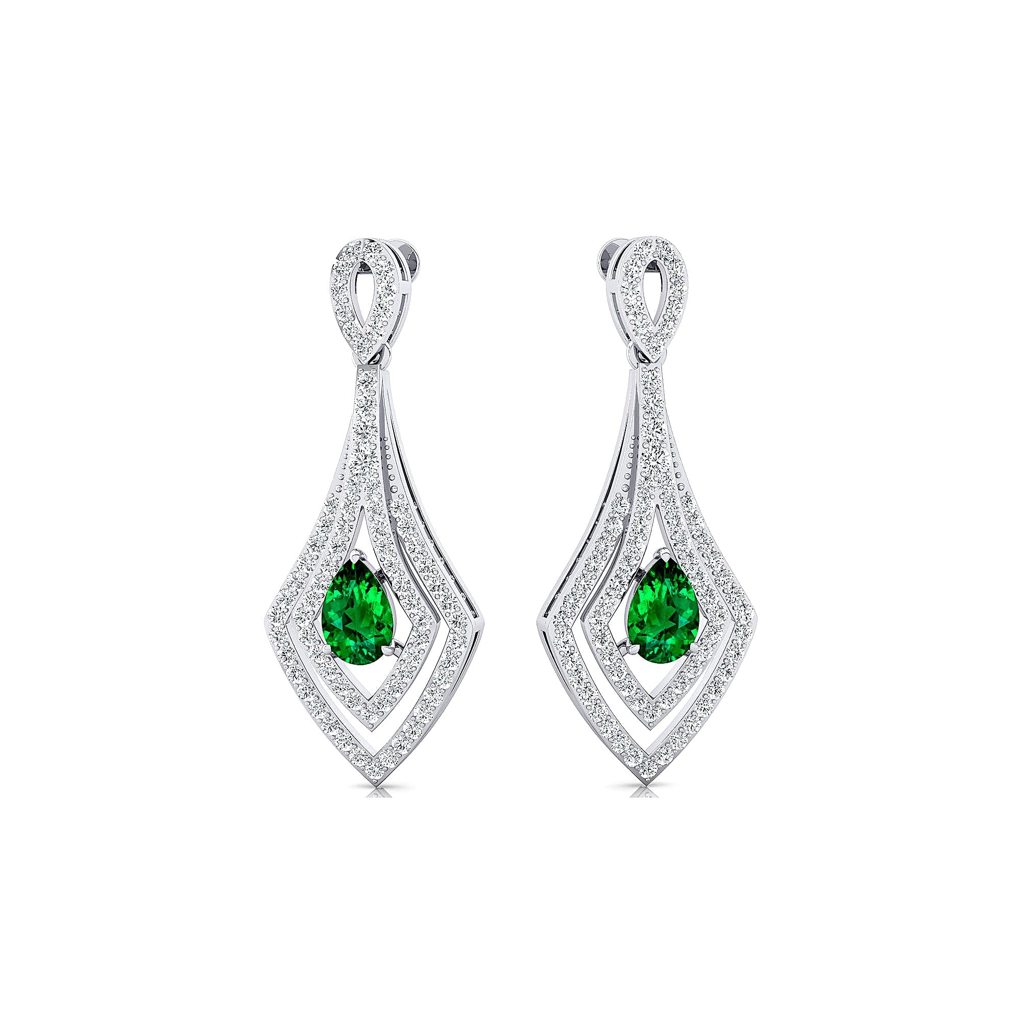 Vintage Inspired Pear Cut Emerald Diamond Drop Earrings - GeumJewels