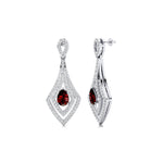 Vintage Inspired Pear Cut Garnet Diamond Drop Earrings - GeumJewels