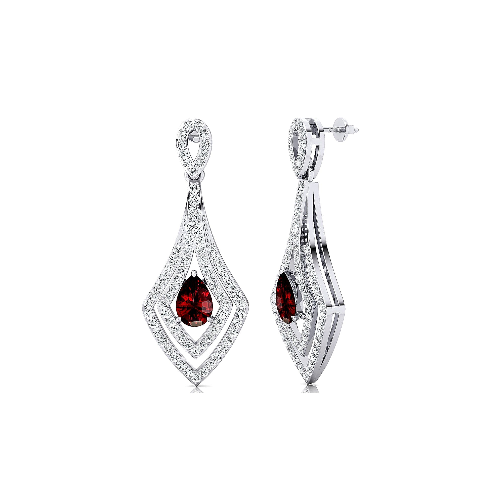 Vintage Inspired Pear Cut Garnet Diamond Drop Earrings - GeumJewels