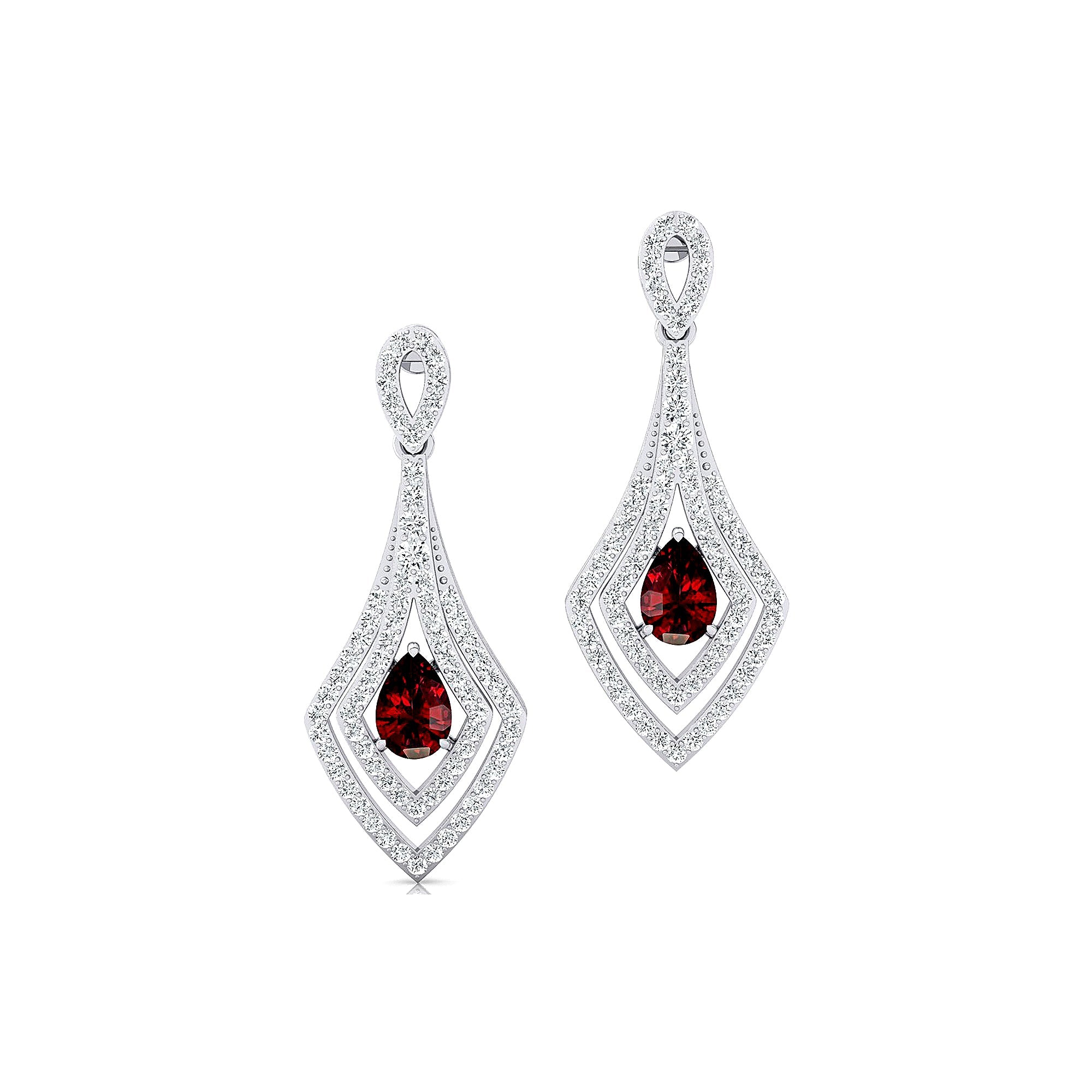 Vintage Inspired Pear Cut Garnet Diamond Drop Earrings - GeumJewels