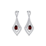 Vintage Inspired Pear Cut Garnet Diamond Drop Earrings - GeumJewels