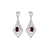 Vintage Inspired Pear Cut Garnet Diamond Drop Earrings - GeumJewels