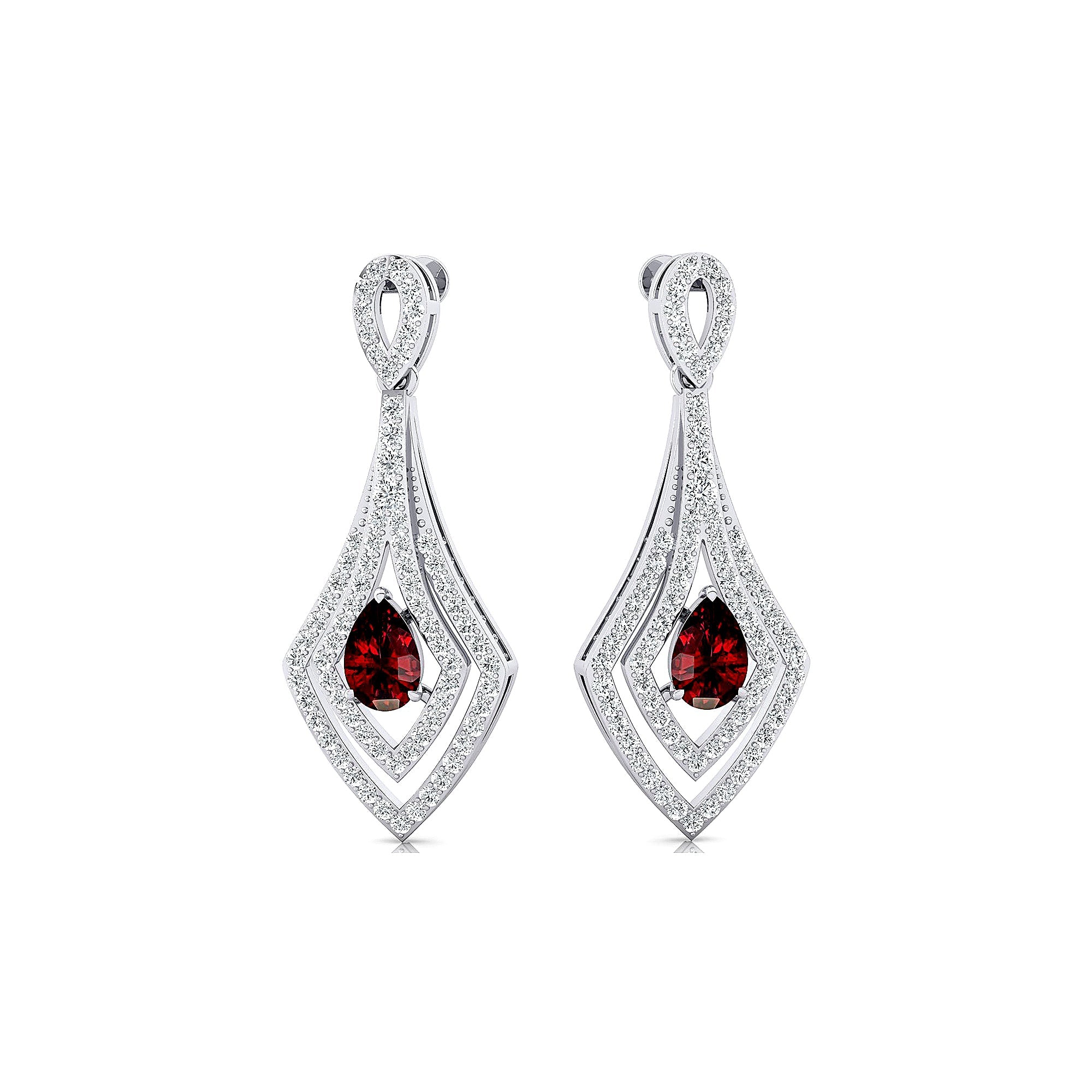 Vintage Inspired Pear Cut Garnet Diamond Drop Earrings - GeumJewels