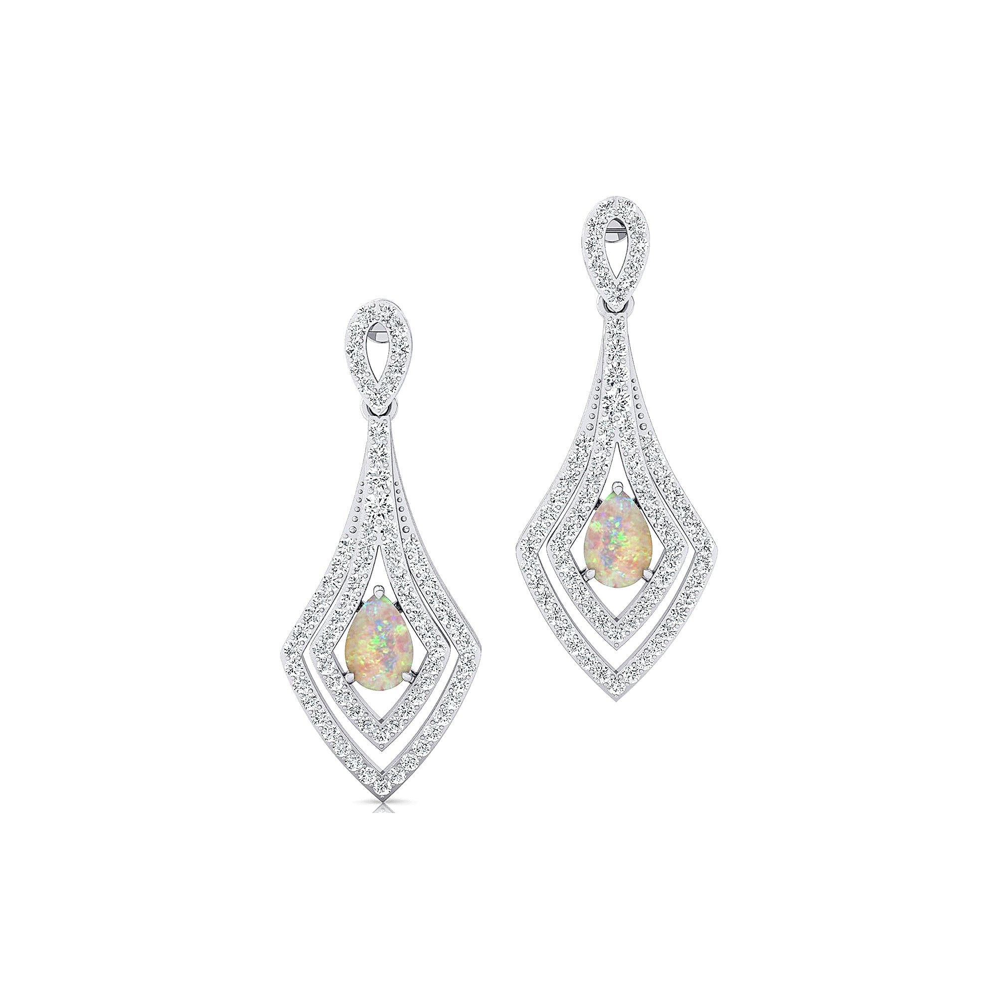 Vintage Inspired Pear Cut Opal Diamond Drop Earrings - GeumJewels