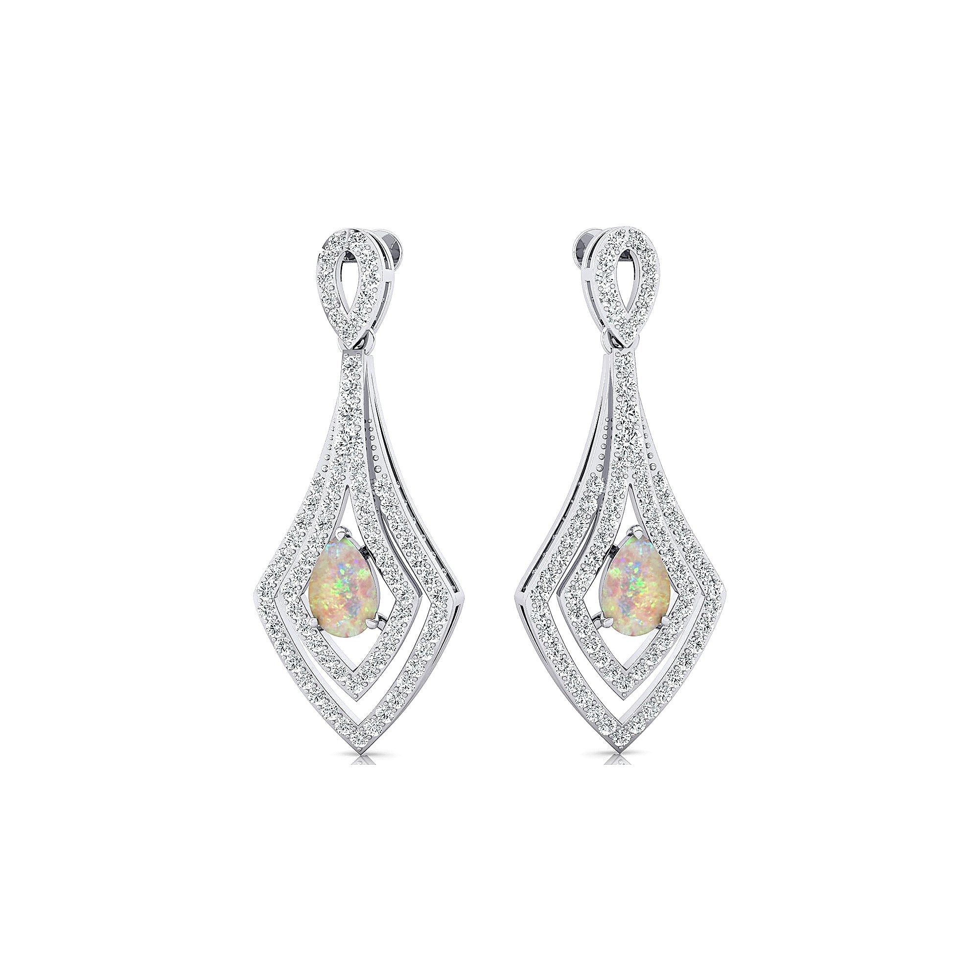 Vintage Inspired Pear Cut Opal Diamond Drop Earrings - GeumJewels