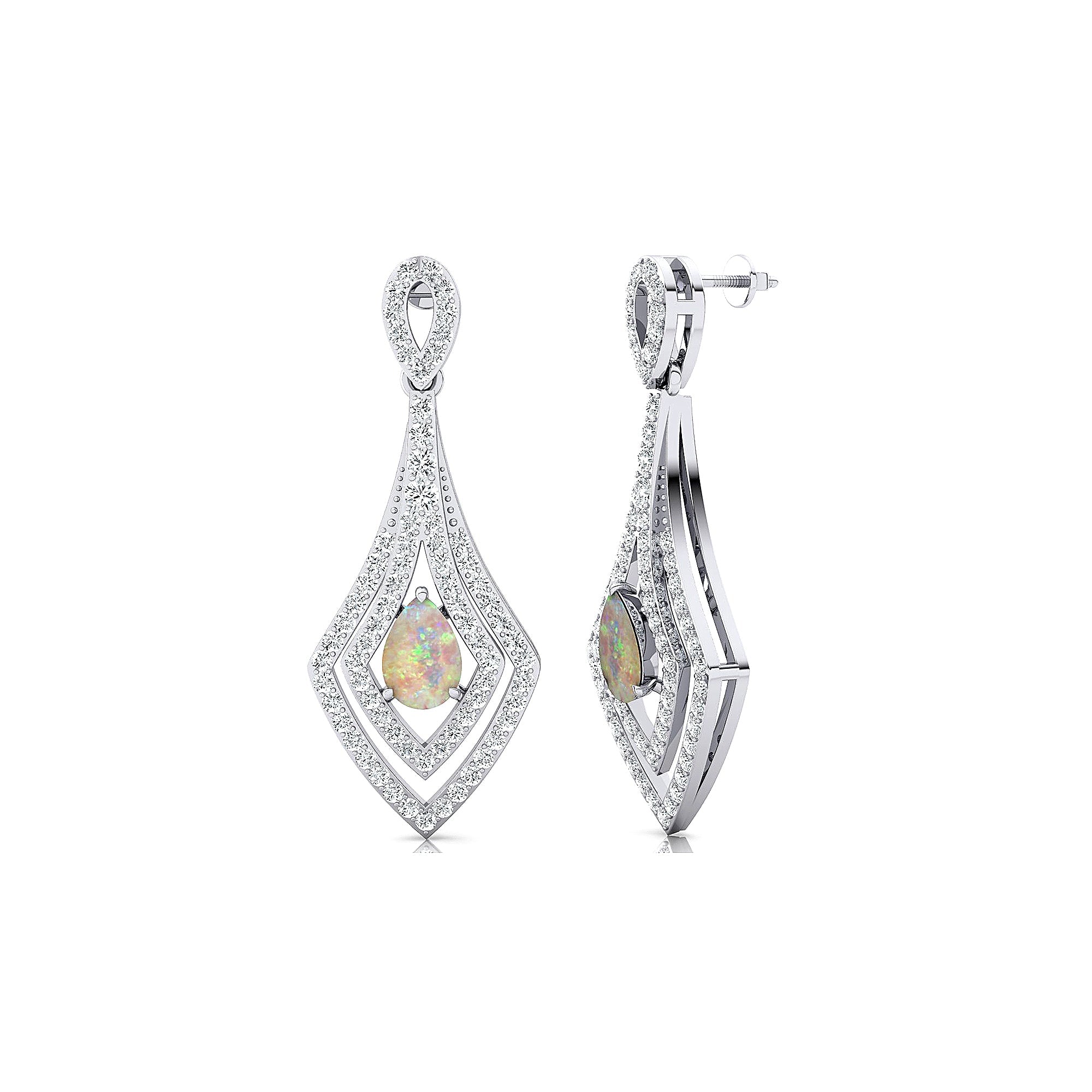 Vintage Inspired Pear Cut Opal Diamond Drop Earrings - GeumJewels