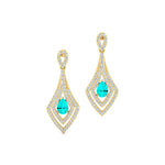 Vintage Inspired Pear Cut Paraiba Tourmaline Diamond Drop Earrings - GeumJewels