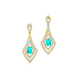 Vintage Inspired Pear Cut Paraiba Tourmaline Diamond Drop Earrings - GeumJewels
