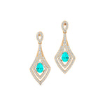 Vintage Inspired Pear Cut Paraiba Tourmaline Diamond Drop Earrings - GeumJewels